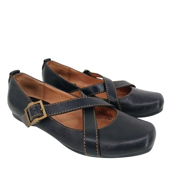 Frye Megan Criss Cross Mary Jane Flats 9M Black Leather - Picture 1 of 16